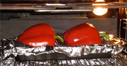 Peppers under grill